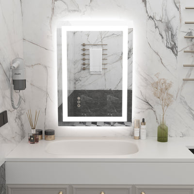Miroir de salle de bain LED SUMERAIN 20 x 28 pouces avec lumières, miroir de vanité mural intelligent rétroéclairé + éclairage frontal dimmable, anti-buée, 3 températures de couleur, fonction mémoire, verre trempé