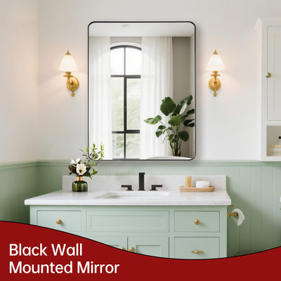 Miroir de salle de bain SUMERAIN noir pour mur, miroir de meuble avec cadre en aluminium et verre trempé 28x36 pouces, idéal au-dessus d’un double lavabo avec options de montage horizontal ou vertical