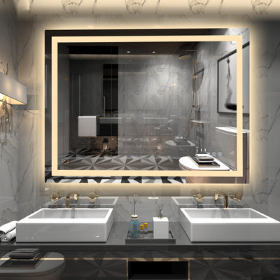 Miroir de salle de bain LED SUMERAIN 40 x 30 pouces avec rétroéclairage et éclairage frontal, miroir de vanité mural intelligent anti-buée dimmable sans paliers, fonction mémoire, verre trempé, 3 couleurs