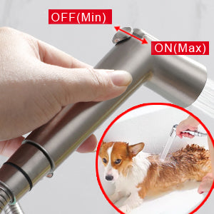 Accessoire de douche pour chien SUMERAIN, pulvérisateur de douche pour chiens et chats, bras de douche en laiton massif avec diverteur et pulvérisateur à débit réglable, tuyau extra-long de 8 pieds, finition nickel brossé