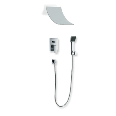 Système de douche complet contemporain/moderne SUMERAIN, système de robinet de douche mural avec douchette et inverseur, chrome