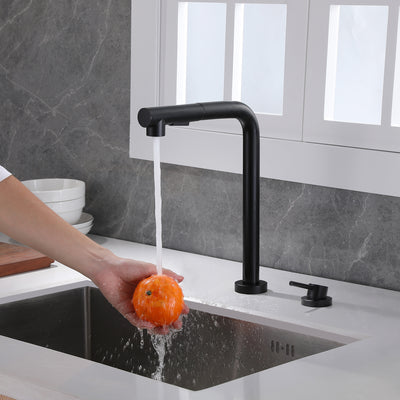 SUMERAIN Robinet d'évier de cuisine 2 trous avec pulvérisateur extractible, robinet de cuisine noir avec poignée unique latérale, fenêtre avant