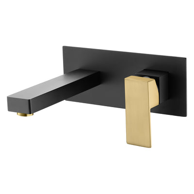 SUMERAIN Robinet de salle de bain mural finition noir et or, robinet de lavabo avec valve brute