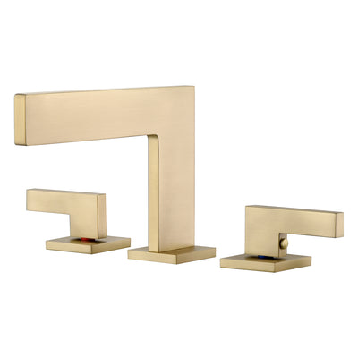 Robinet de lavabo cascade à montage large 8 pouces Sumerain, robinet de salle de bain à deux poignées, robinet de lavabo brossé or 3 trous avec conduites d'alimentation