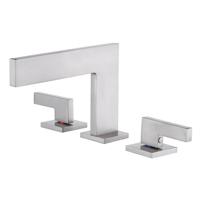 Robinet de salle de bain cascade à montage large Sumerain nickel brossé, robinet de lavabo à deux poignées, 3 trous, robinet de salle de bain 8 pouces avec conduites d'alimentation