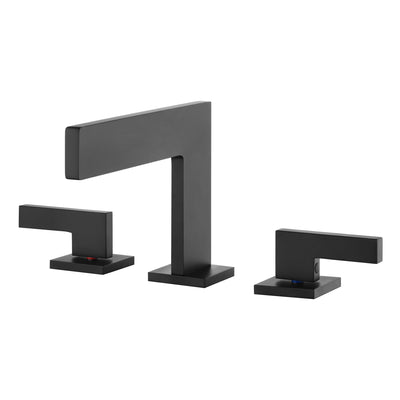 Robinet de lavabo de salle de bain cascade Sumerain noir mat, robinet de salle de bain à 2 poignées pour évier 3 trous, robinet de salle de bain à montage large 8 pouces avec conduites d'alimentation