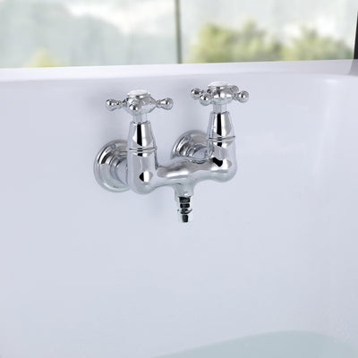 SUMERAIN Wall Mount Tub Faucet Vintage Leg Tub Filler 3-3/8 Inch Center High Flow Chrome