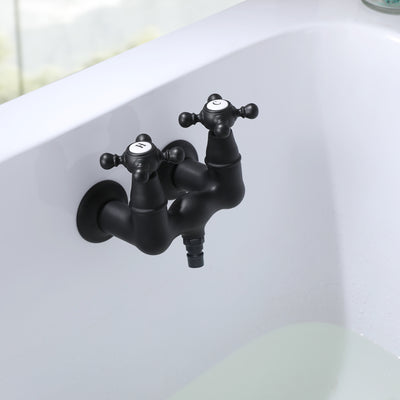 SUMERAIN Robinet de baignoire à fixation murale centrale de 3-3/8 pouces, robinet de baignoire à pattes vintage, poignée en croix, noir mat