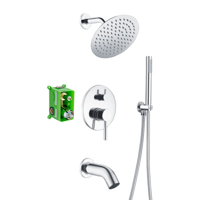 Système de douche pluie Sumerain avec bec de baignoire, ensemble robinet de douche baignoire avec pomme de douche de 8 pouces et douchette, valve incluse chrome