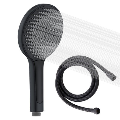 Sumerain Grande douchette à main avec flexible de douche Pommeau de douche haute pression noir avec plus d'eau, 3 types de jets