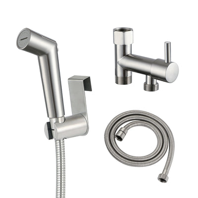 Pulvérisateur bidet pour toilettes, baguette bidet à pression réglable, valve en laiton à double fermeture, finition nickel brossé