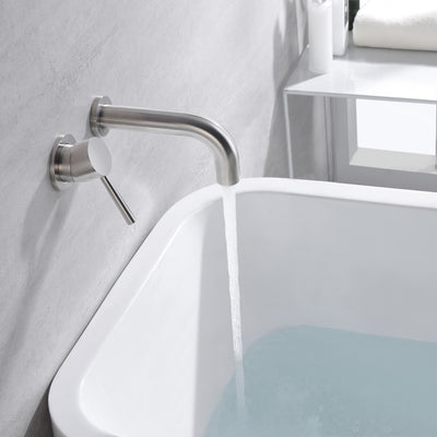 SUMERAIN Robinet de baignoire Nickel brossé Remplisseur de baignoire mural Poignée simple pour gaucher
