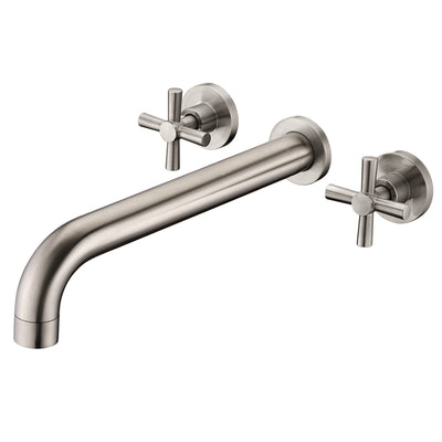 SUMERAIN Robinet de baignoire en nickel brossé à montage mural, robinet de baignoire à haut débit avec valve brute, bec extra long
