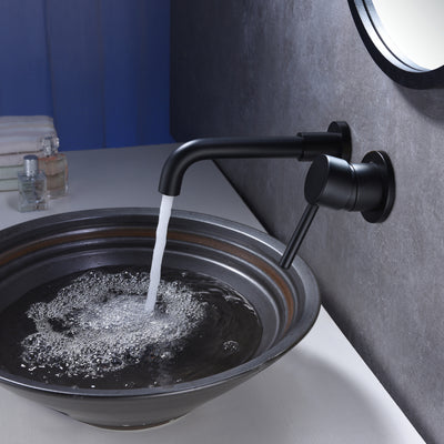 Robinet de salle de bain mural noir, finition noire mate, valve brute incluse