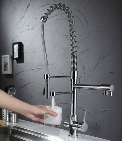 Robinet d'évier de cuisine à 3 voies Tri-Flow avec sortie d'eau potable filtrée, robinet de filtre à eau à 3 becs