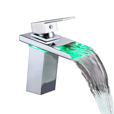 Robinet de lavabo cascade à changement de couleur LED, robinet de lavabo de salle de bains