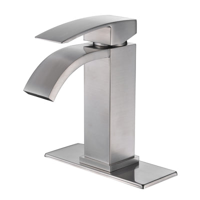 Cascade de robinet de salle de bains, robinet d'évier en nickel brossé avec écusson de 4 pouces