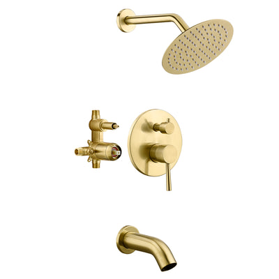 Ensemble de robinets de douche et de baignoire à pression équilibrée, or brossé avec bec de baignoire