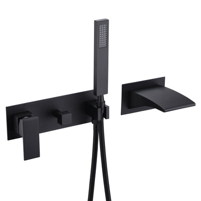sumerain Robinet de baignoire mural noir, robinet de baignoire cascade avec douchette à main, robinet pour gaucher