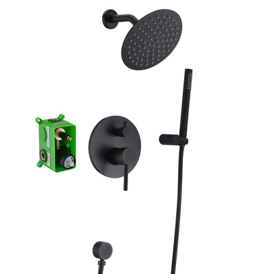 Ensemble de robinet de douche complet, 2 fonctions et valve brute incluse, montage mural, noir mat