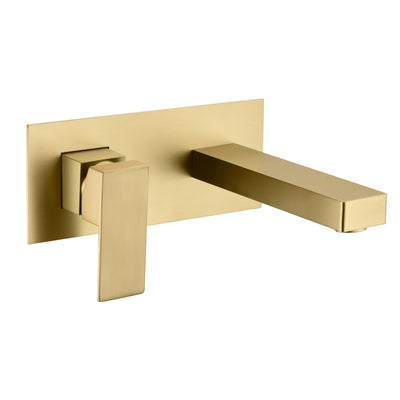 sumerain Robinet de lavabo de salle de bain mural en or brossé et valve brute incluse, poignée unique pour gaucher