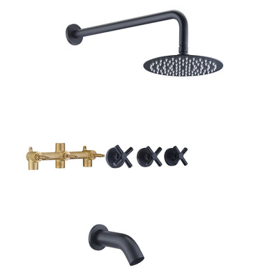 Robinet de baignoire-douche à 3 poignées, kit de garniture de baignoire et de douche noir mat avec valve, SUMERAIN