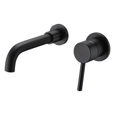 Robinet de salle de bain mural noir, finition noire mate, valve brute incluse