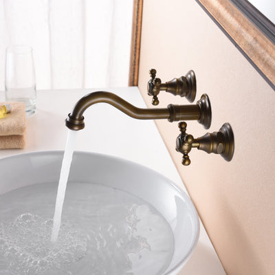 Wall Mount Faucet Antique Brass with Rough-in valve -Traditional Vintage Theme