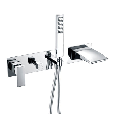 sumerain Wall Mount Tub Faucet with Hand Shower, Waterfall Bathtub Faucet Chrome Finish Left-handed Faucet
