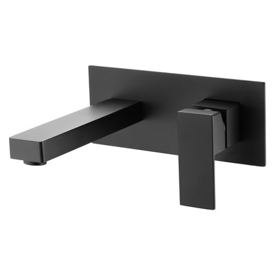 Robinet de lavabo de salle de bain mural noir mat, valve brute incluse