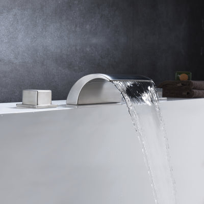 Robinet de baignoire romaine en nickel brossé, bec cascade pour débit élevé, valve et ensemble de garniture inclus