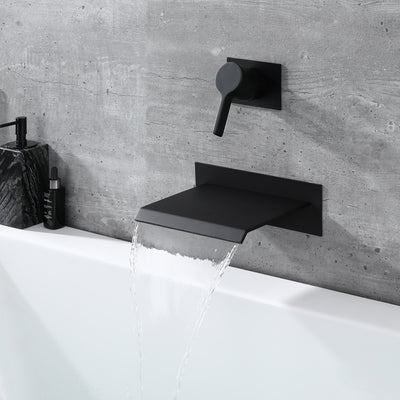 Sumerain Waterfall Wall Mount Tub Filler Matte black with Valve Single Handle Brass High Flowrate,S2140DW