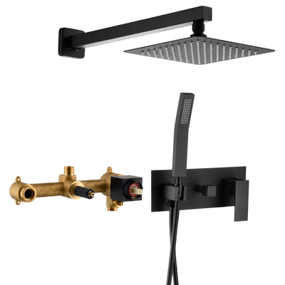 Système de douche à effet pluie Sumerain noir mat avec douchette à main, valve d'équilibrage de pression