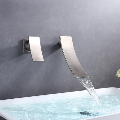 sumerain Brushed Nickel Waterfall Bathroom Faucet Wall Mount Lavatory Faucet, Left-Handed Design