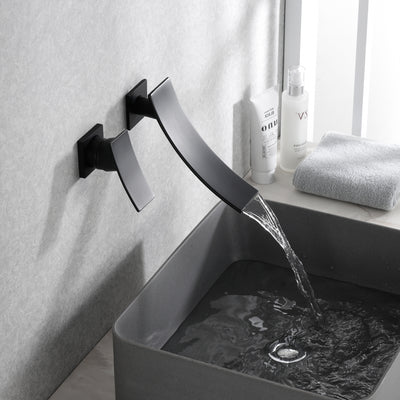 sumerain Wall Mount Black Bathroom Faucet Waterfall Faucet for Bathroom Sink, Single Left-Handed Handle