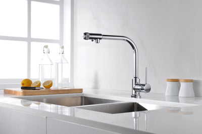 Robinet de cuisine à 3 voies avec filtre purificateur d'eau potable, laiton chromé