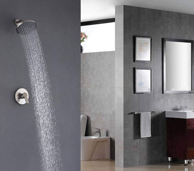 Ensemble de robinets de douche de salle de bains, pomme de douche ronde en plastique ABS de 8 pouces + corps de Valve brut en laiton, Chrome poli