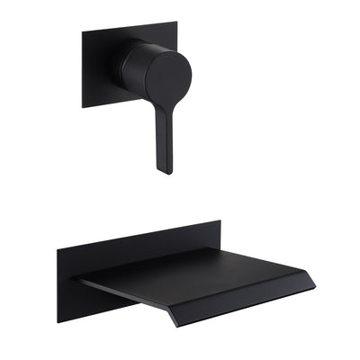 Sumerain Remplisseur de baignoire mural cascade noir mat avec valve poignée unique en laiton à haut débit, S2140DW
