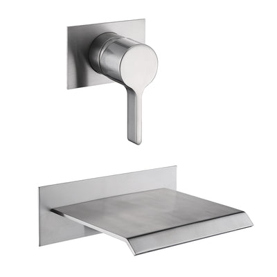 Sumerain S2140NW Remplisseur de baignoire mural en forme de cascade en nickel brossé avec valve à poignée unique en laiton à haut débit