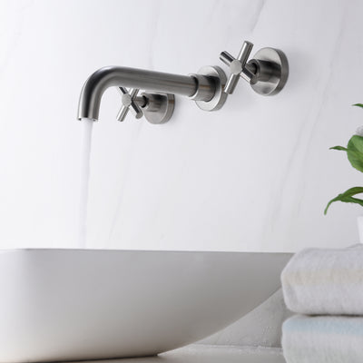 Wall Mount Bathroom Faucet Nickel,Cross Handles and Rough-in Valve Included