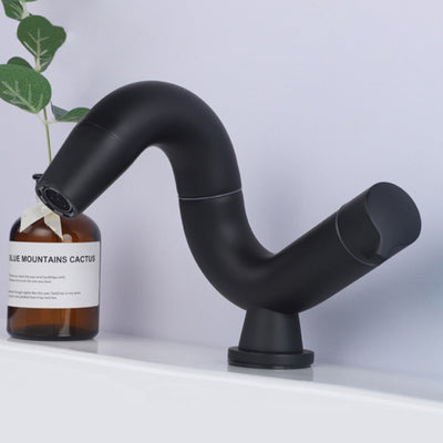 Robinet de salle de bain noir mat monotrou à poignée unique, bec pivotant