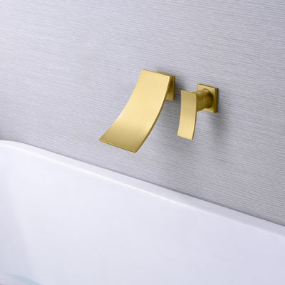 Brushed Gold Wall Mount Tub Faucet with Waterfall Spout