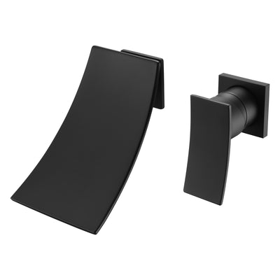 Robinet de remplissage de baignoire mural noir mat avec valve brute en laiton et bec cascade