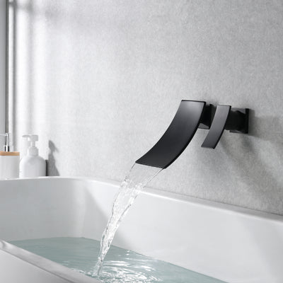 Robinet de remplissage de baignoire mural noir mat avec valve brute en laiton et bec cascade