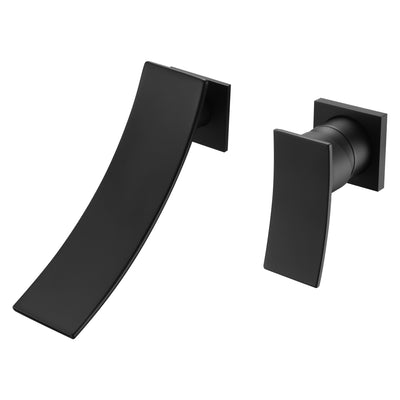 Robinet de salle de bain mural cascade noir mat à poignée unique avec valve