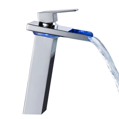 Robinet de lavabo de salle de bain monotrou avec bec à changement de couleur LED cascade