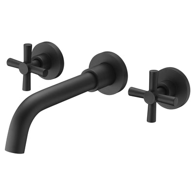 Robinet de salle de bain noir mat, robinets de salle de bain noirs à montage mural et valve brute incluses