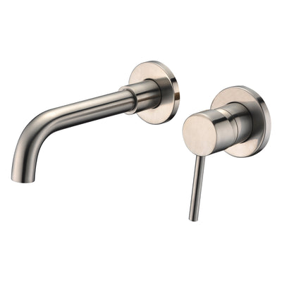 Robinets de salle de bains muraux en nickel brossé, poignée unique avec valve brute en laiton