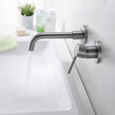 Robinets de salle de bains muraux en nickel brossé, poignée unique avec valve brute en laiton