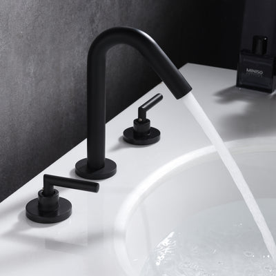 Robinet de salle de bain noir, finition noir mat, robinet d'évier à 3 trous largement répandu de 8 pouces